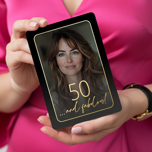 Invitation En Aluminium Modern Minimal Fifty Fabulous Photo Black Birthday