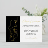 Invitation En Aluminium Modern Minimal Gold Black Line Art Wedding (Debout devant)