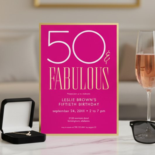 Invitation En Aluminium Modern Minimal Pink Fifty & Fabulous Birthday