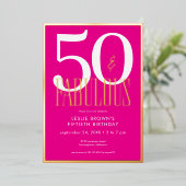 Invitation En Aluminium Modern Minimal Pink Fifty & Fabulous Birthday (Debout devant)