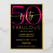 Invitation En Aluminium Modern Minimal Pink Fifty Fabulous Script Birthday (Recto)