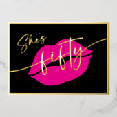 Invitation En Aluminium Modern Minimal Pink Lips She's Fifty Birthday (Recto)