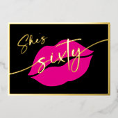 Invitation En Aluminium Modern Minimal Pink Lips She's Sixty Birthday (Recto)
