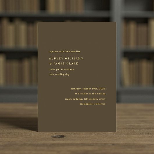 Invitation En Aluminium Modern Minimalist Espresso Elegant Wedding