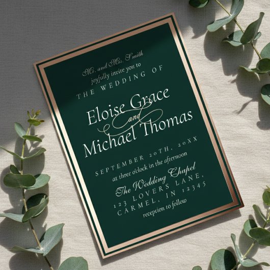 Invitation En Aluminium Modern Minimalist Script Forest Green Wedding