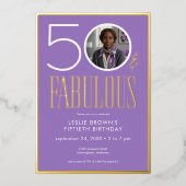 Invitation En Aluminium Modern Purple Fifty Fabulous Photo Birthday (Recto)