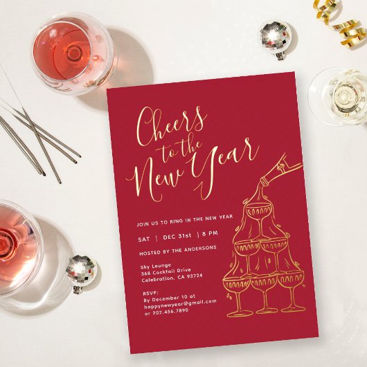 Invitation En Aluminium Modern Red Cheers to the New Year Party