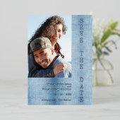 Invitation En Aluminium Modern Romantic Blue Jean Engaged Couple Photo (Debout devant)