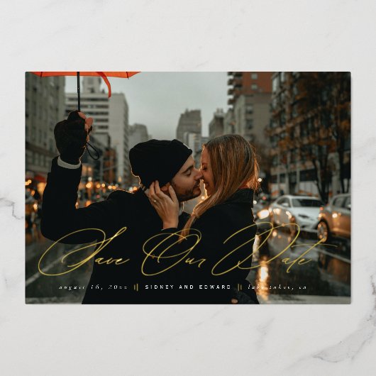 Invitation En Aluminium Modern Save the Date Photo Script tendance (Recto)