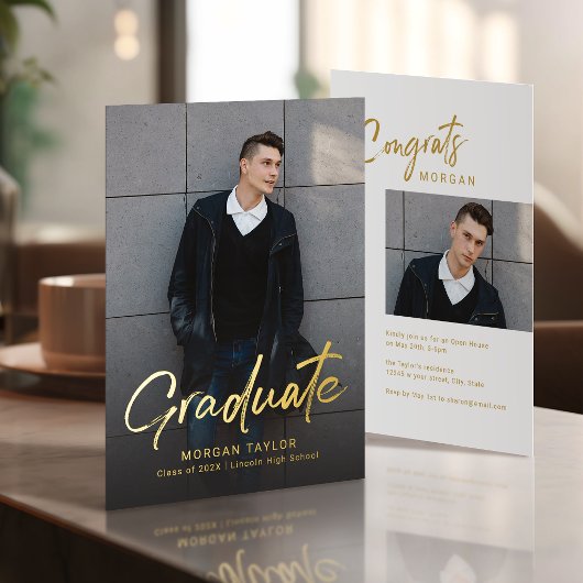 Invitation En Aluminium Modern Script Casual Photo Graduation