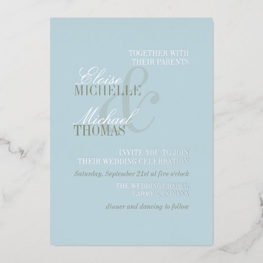 Invitation En Aluminium Modern Script Citrus Blue Formal Wedding (Recto)