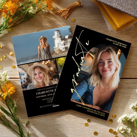 Invitation En Aluminium  Modern Script gold graduate photo graduation