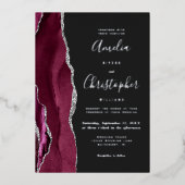 Invitation En Aluminium Modern Silver Burgundy Agate Dark Wedding (Recto)