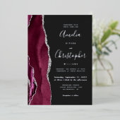 Invitation En Aluminium Modern Silver Burgundy Agate Dark Wedding (Debout devant)