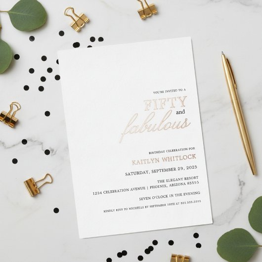 Invitation En Aluminium Modern Simple Black 50 and Fabulous Birthday Party