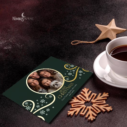 Invitation En Aluminium Modern Snowflake Real Foil Holiday Photo Card