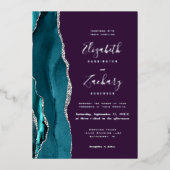 Invitation En Aluminium Modern Teal Silver Agate Purple Wedding (Recto)