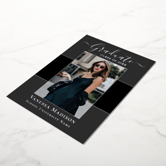 Invitation En Aluminium Moderne | 1 Photo de Foil Graduation Announcement (Rotation)