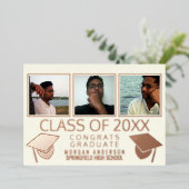 Invitation En Aluminium Moderne 3 Captures de Graduation Photo Rose d'ivoi (Debout devant)