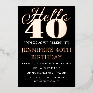 Invitation En Aluminium Moderne 40e anniversaire Black Rose Gold Foil QR C
