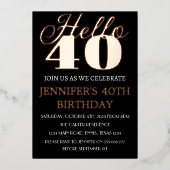 Invitation En Aluminium Moderne 40e anniversaire Black Rose Gold Foil QR C (Recto)