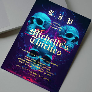Invitation En Aluminium Moderne 40e anniversaire RIP Trente Neon Skull