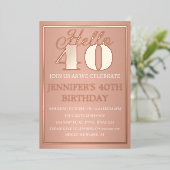 Invitation En Aluminium Moderne 40e anniversaire Rose Gold Foil QR Code Gl (Debout devant)