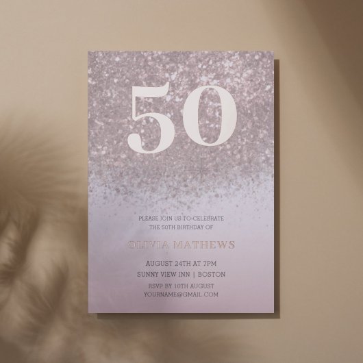 Invitation En Aluminium Moderne 5oth Anniversaire Rose Gold Calligraphie