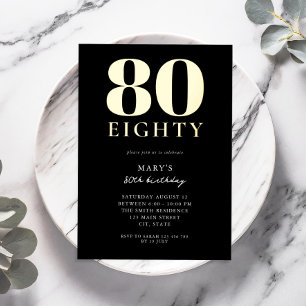 Invitation En Aluminium Moderne 80e anniversaire élégant noir et or
