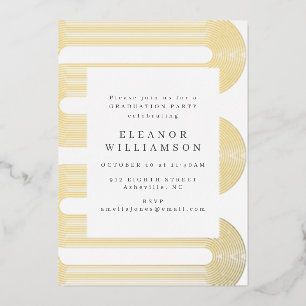 Invitation En Aluminium Moderne Abstrait Line Art Graduation Or