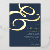 Invitation En Aluminium Moderne Ampersand Marine Blue Mariage Gold (Recto)