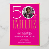 Invitation En Aluminium Moderne Anniversaire Photo Rose Cinquante Fantasti (Recto)