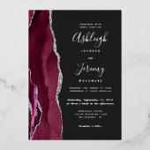Invitation En Aluminium Moderne Argent Bourgogne Agate Mariage foncé (Recto)