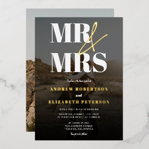 Invitation En Aluminium Moderne audacieux M. Mrs script noir photo mariage