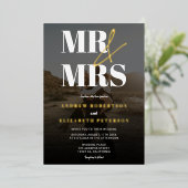 Invitation En Aluminium Moderne audacieux M. Mrs script noir photo mariage (Debout devant)