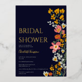 Invitation En Aluminium Moderne automne fleurs rétro marine bleu nuptiale  (Recto)