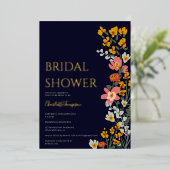 Invitation En Aluminium Moderne automne fleurs rétro marine bleu nuptiale  (Debout devant)