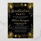 Invitation En Aluminium Moderne Black Gold Floral Script Graduation Photo (Recto)