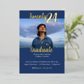 Invitation En Aluminium Moderne, Bleu 2 Photo Diplômé (Debout devant)