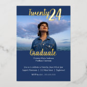 Invitation En Aluminium Moderne, Blue 2 Photo Graduation (Recto)