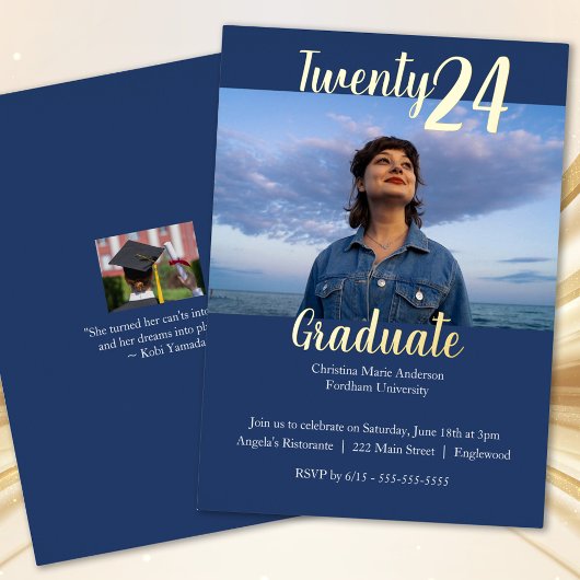 Invitation En Aluminium Moderne, Blue 2 Photo Graduation