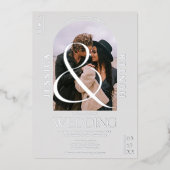 Invitation En Aluminium Moderne boho arche 2 photos mariage gris (Recto)