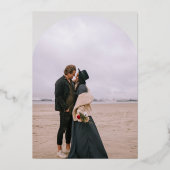 Invitation En Aluminium Moderne boho arche 2 photos mariage gris (Verso)