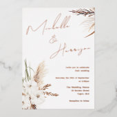 Invitation En Aluminium Moderne Boho Blanc Floral Script Mariage Rose Gold (Recto)