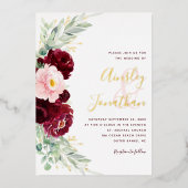 Invitation En Aluminium Moderne Bourgogne Floral Mariage tout en un (Recto)