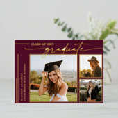 Invitation En Aluminium Moderne Burgundy Script Diplômé de la photo (Debout devant)