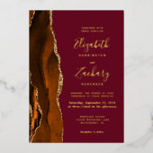 Invitation En Aluminium Moderne Burning Orange Agate Bourgogne Mariage (Recto)
