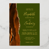 Invitation En Aluminium Moderne Burning Orange Agate Olive Green Mariage (Recto)