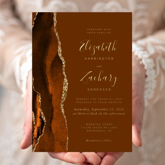 Invitation En Aluminium Moderne Burnt Orange Agate Brown Mariage