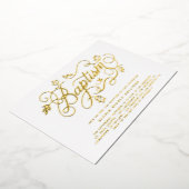 Invitation En Aluminium Moderne Calligraphie Feuillage Lettres Baptême (Rotation)